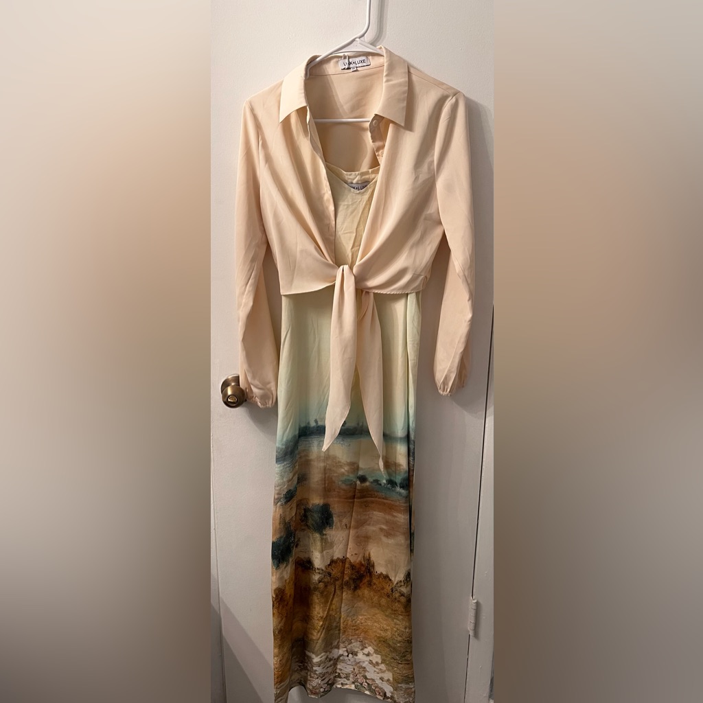 Elegant Cream Tie-Front Dress